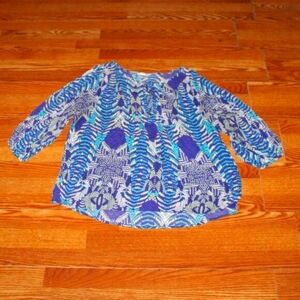 Como Woman Blue & White Print Blouse - Size 1X